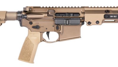 Geissele Automatics 08-518S Super Duty MOD1 300 Blackout 8" Black Threaded Barrel, Flat Dark Earth Receiver w/Picatinny Rail, Flat Dark Earth Synthetic SB Tactical SBA3 Brace, FDE A17 Grip