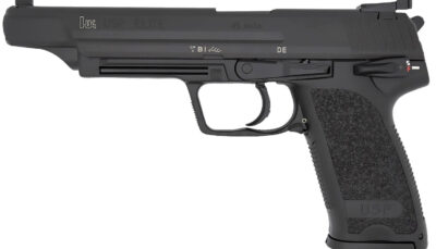 HK 81000368 USP V1 Elite 45 ACP 10+1 6.02" Stainless Stainless Steel Barrel, Black Long/Serrated Steel Slide, Black Polymer Frame, Black Polymer Grip