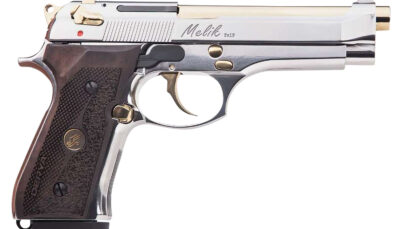 Derya Firearms 15L.MELIK9.NG.TR Melik 9mm Luger 15+1 4.90" Gold TiN Steel Barrel, Black Melonite Serrated Steel Slide, Black Aluminum Frame, Black Polymer Grip