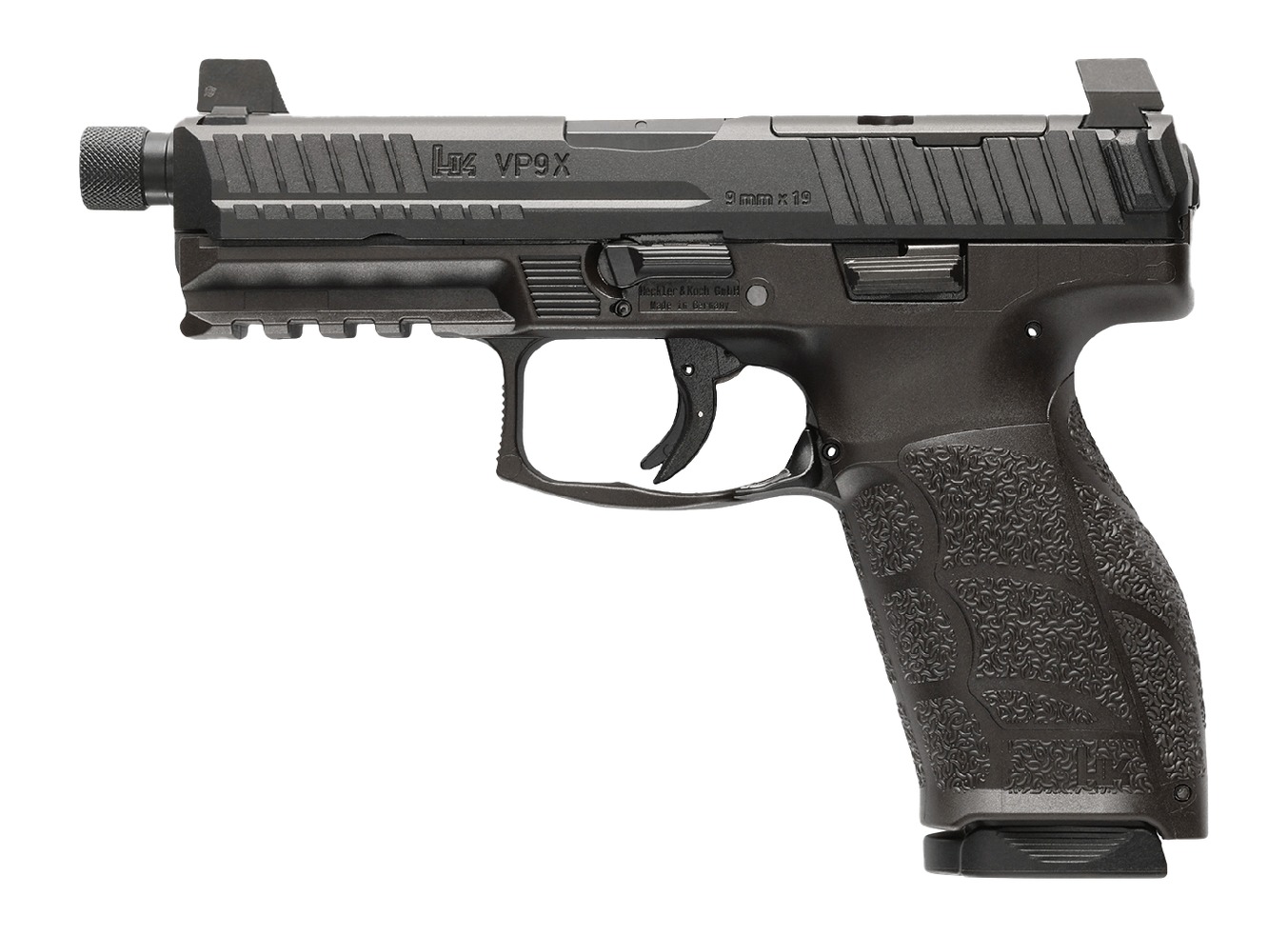 HK 81001224 VP9A1 X Tactical Full Size 9mm Luger 15+1 4.70" Black Threaded Barrel, Black Steel Serrated w/Optic Slide, Black Polymer Frame w/Picatinny Rail, Textured Grip