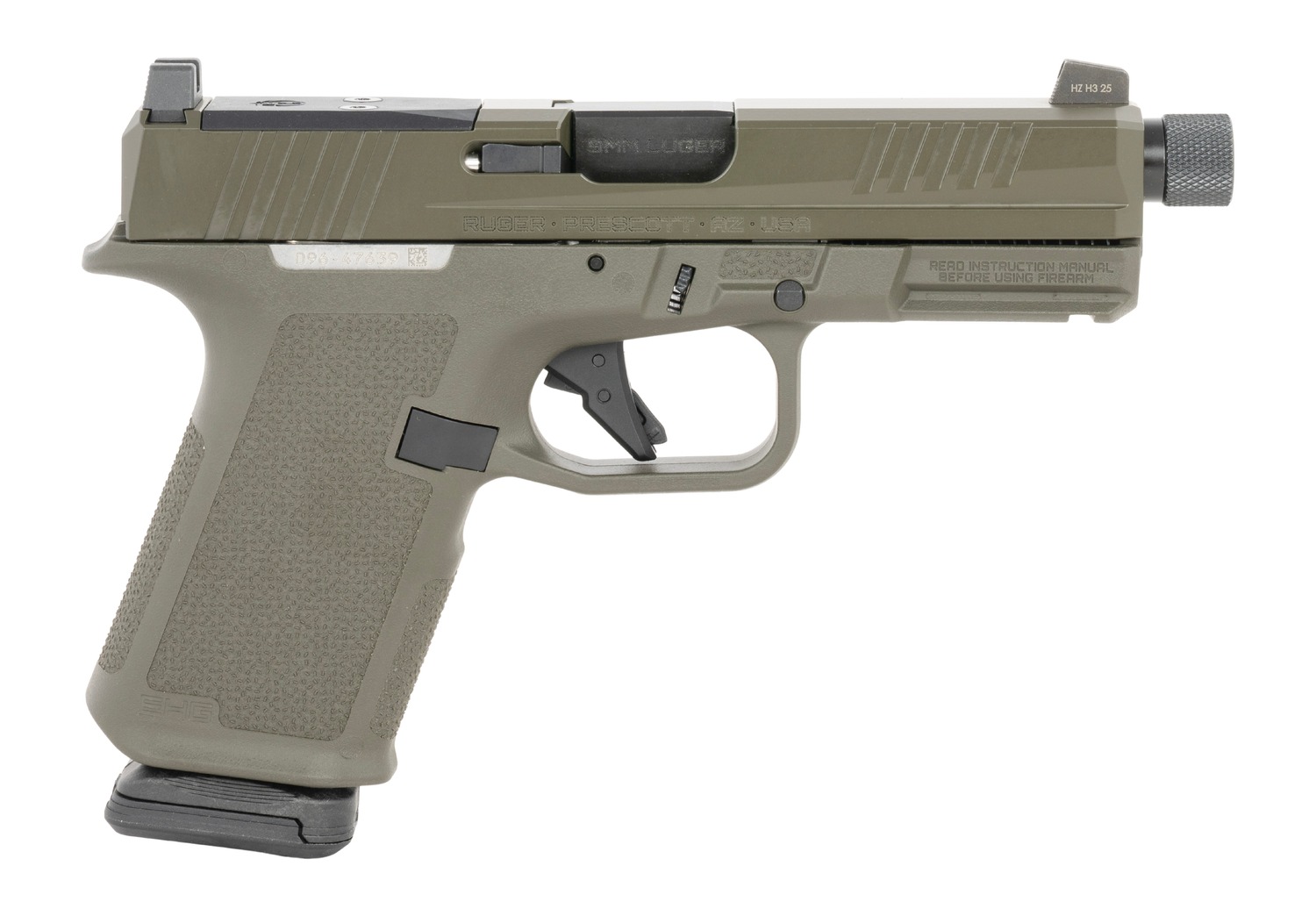 Ruger 19440 RXM Sports South Exclusive Compact 9mm Luger 15+1 4" Black FNC Nitride Threaded Barrel, OD Green Alloy Steel Optic Ready/Serrated Slide, OD Green Polymer Frame w/Accessory Rail, Textured