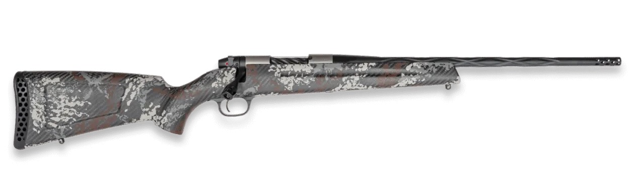 Weatherby MBP01N308NR19B Mark V Capra 308 Win 2+1 17" raphite Black Cerakote Fluted Threaded Barrel, Titanium Drilled & Tapped Receiver, Exposed Carbon w/Gray, White & Rust Sponge Accents Fixed Peak 4
