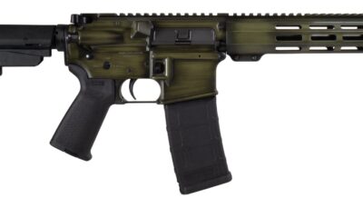 Shark Coast Tactical SCC07183GRNBW-P Distressed 5.56 NATO 30+1 10.50" Black Nitride Threaded Barrel, Aluminum Receiver w/Picatinny Rail, M-LOK Handguard, Polymer SB Tactical SBA3 Brace, Magpul MOE Gri