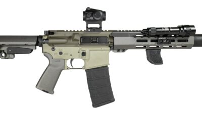 Shark Coast Tactical SCCSNKYSD556002 Sneeky Pete Deluxe 5.56 NATO 30+1 7.50" Threaded Barrel Aluminum Receiver w/Picatinny Rail, M-LOK Handguard, Polymer SB Tactical SBA3 Brace, Vortex Crossfire Red D