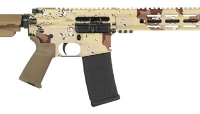 Shark Coast Tactical SCC07145CHCHIP-P Chocolate Chip 5.56 NATO 30+1 10.50" Black Nitride Threaded Barrel, Aluminum Receiver w/Picatinny Rail, M-LOK Handguard, Polymer SB Tactical SBA3 Brace, Polymer