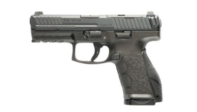 HK 81001239 A1 K-B Compact Frame 9mm Luger 10+1 4.03" Steel Optic Ready Slide. Black Polymer Frame w/Picatinny Rail. Textured Grip