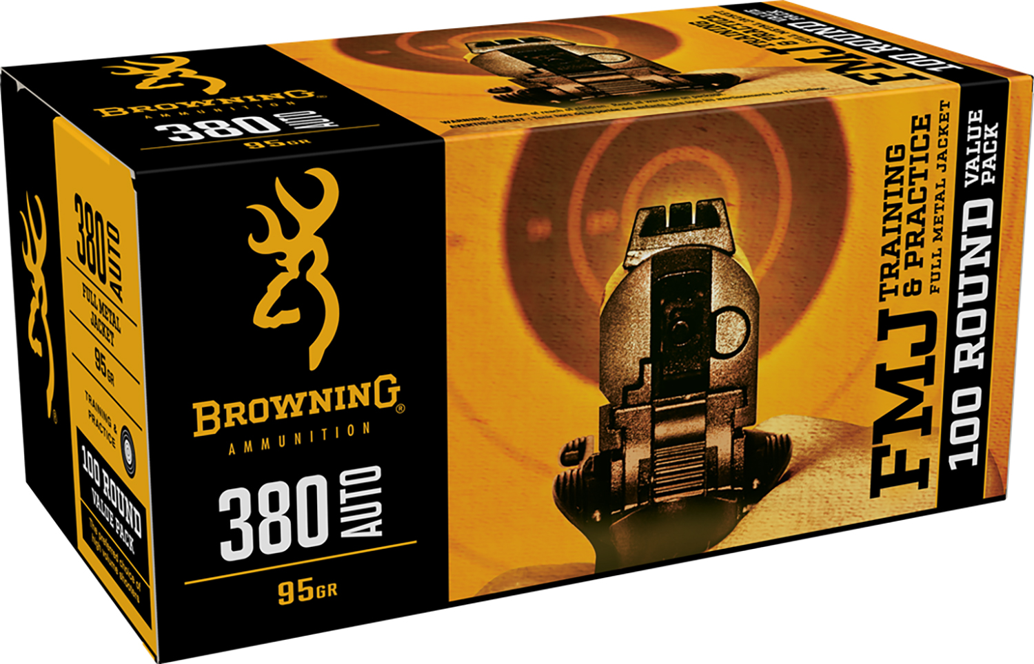 Browning Ammo B191803804 FMJ Value Pack 380ACP 95gr Full Metal Jacket 100 Per Box/5 Case
