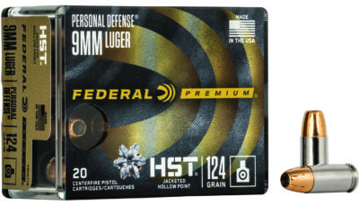 Federal P9HST1S Premium Personal Defense 9mmLuger 124gr HST Jacketed Hollow Point 20 Per Box/10 Case