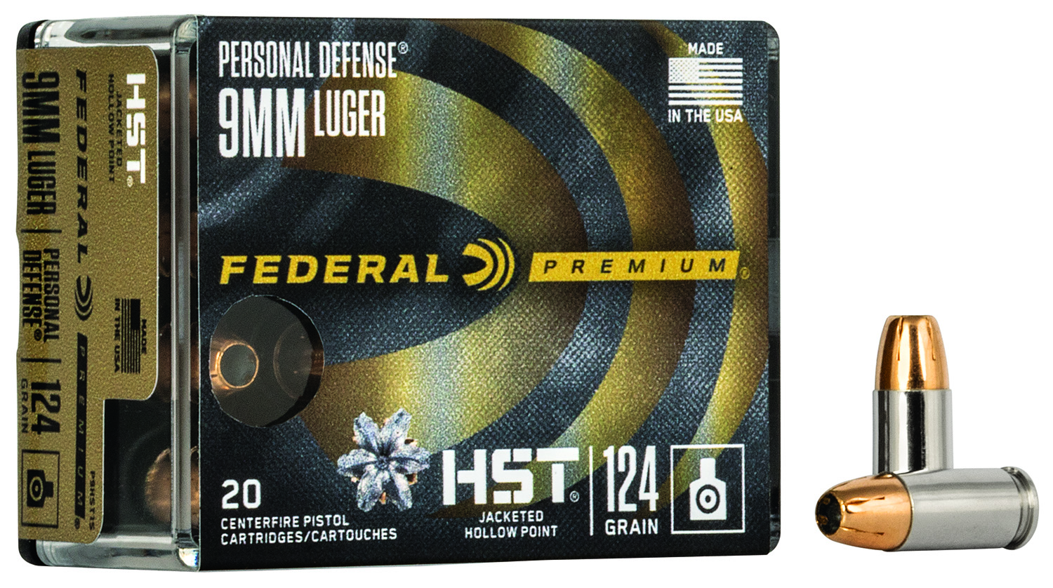 Federal P9HST1S Premium Personal Defense 9mmLuger 124gr HST Jacketed Hollow Point 20 Per Box/10 Case