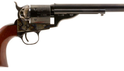 Taylors & Company 550695 1872 Open Top Uberti 38 Special 6 Shot 7.50" Blued Octagon Barrel, Blued Engraved Cylinder, Color Case Hardened Steel Frame, Walnut Army Style Grip, Exposed Hammer